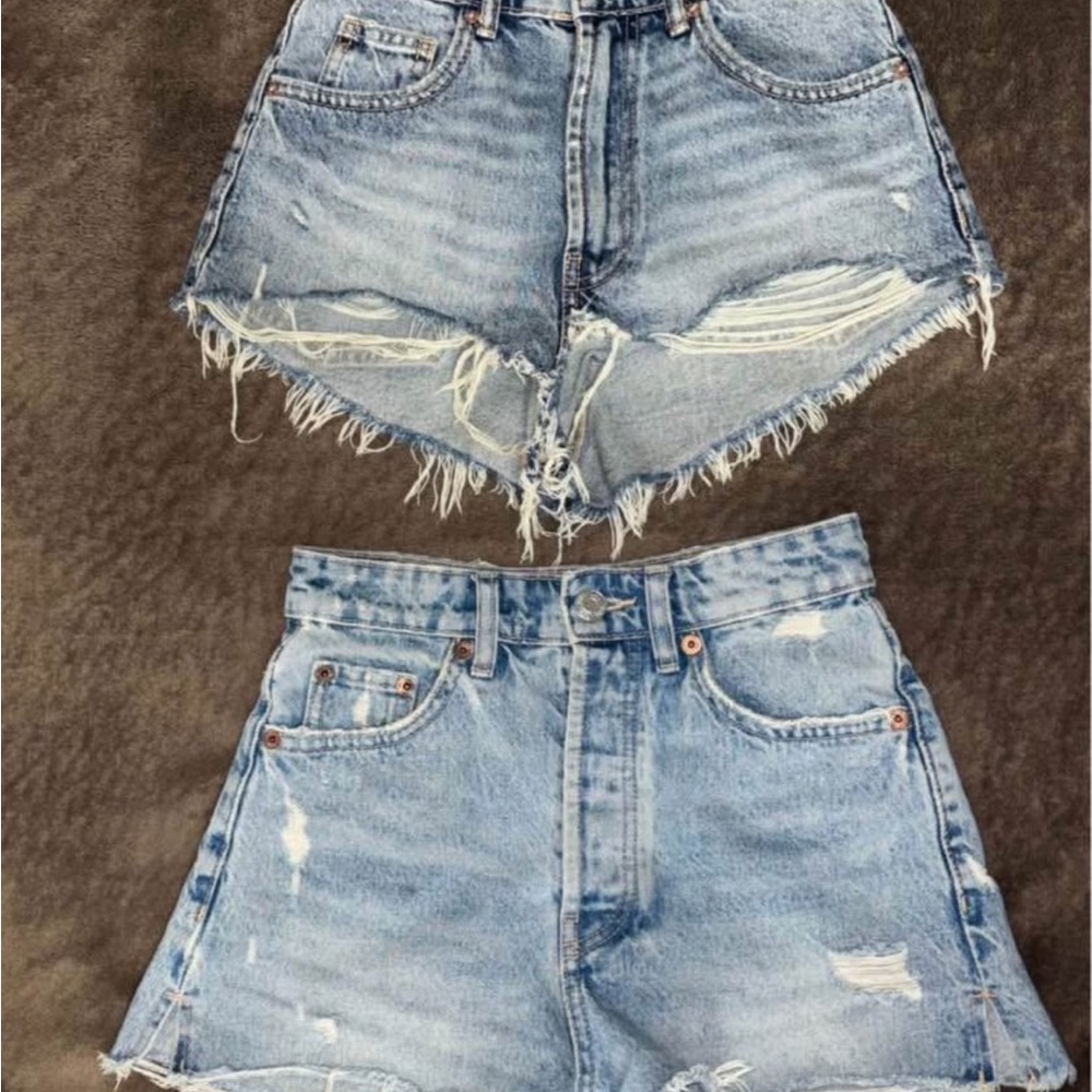 Zara Frayed Hem Blue Jean Shorts